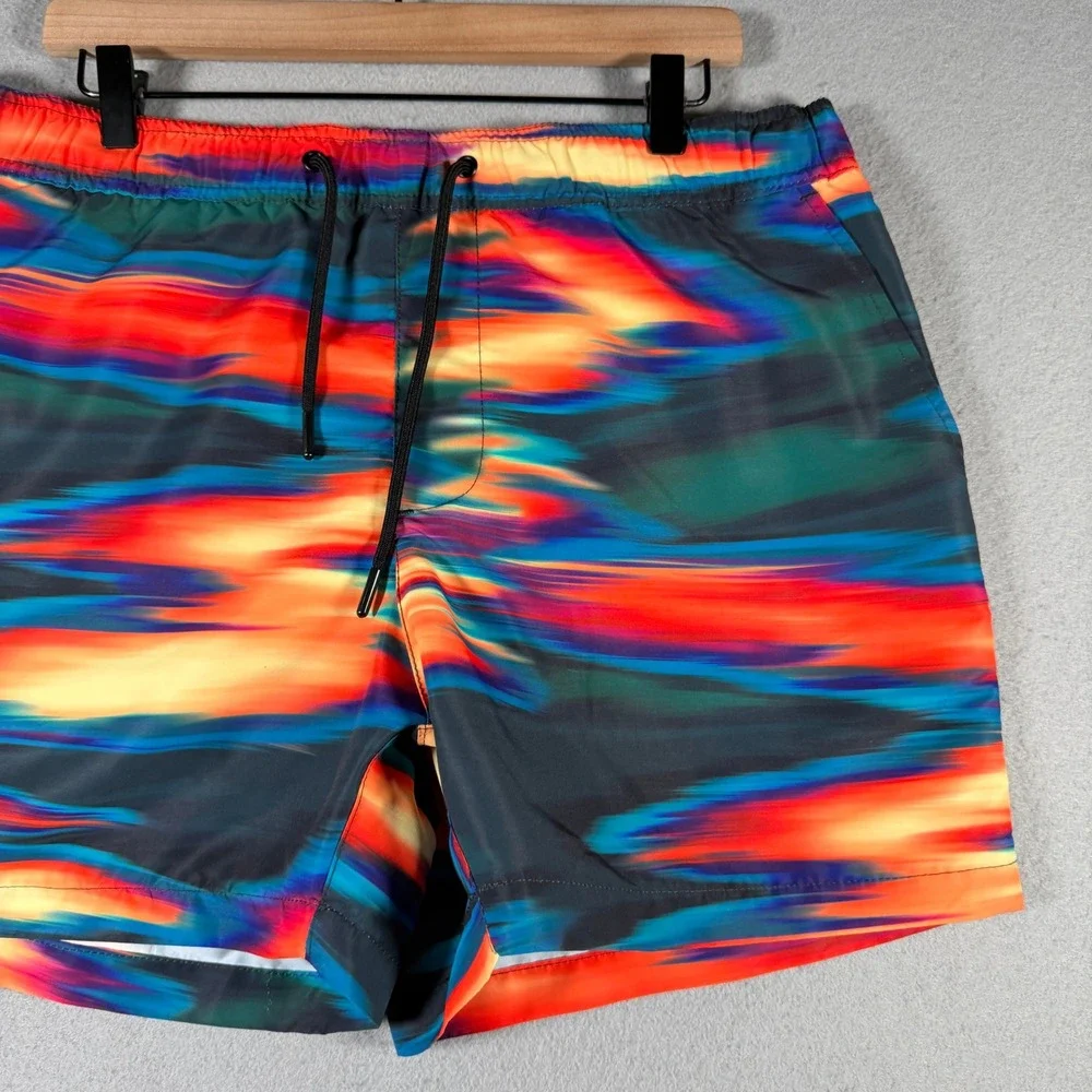 Forever‎ 21 Men XL Swim Trunks Abstract Blurred Print Multicolor Mesh Lined 4in